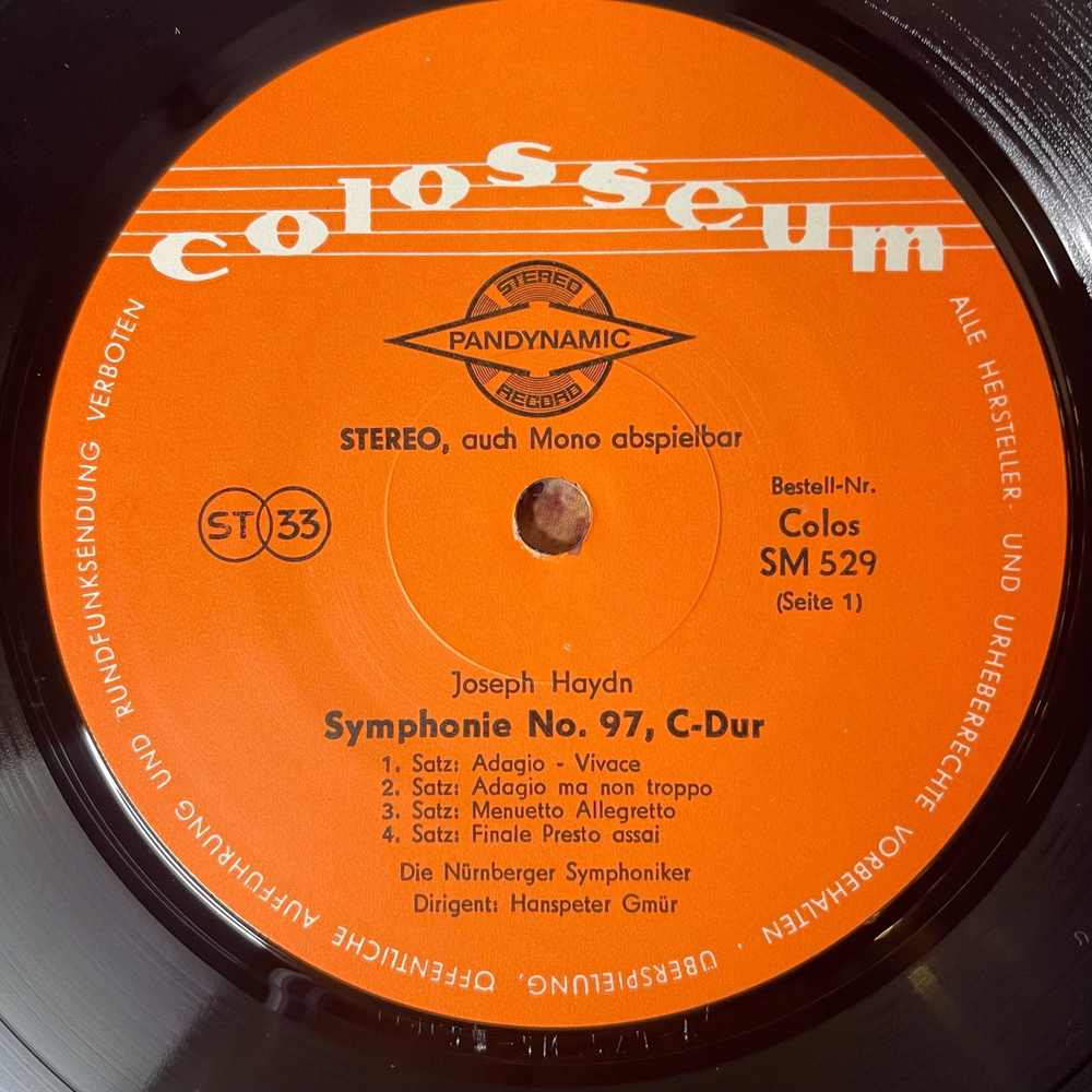 Винтажная виниловая пластинка LP Joseph Haydn Гайдн, Nurnberger Symphoniker Dirigent, Hanspeter Gmur, Symphonie Nr. 97 C-Dur, 3 Opern Ouverturen (Германия 1977)