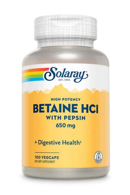 High Potency Betaine HCl with Pepsin 100 капсул Solaray