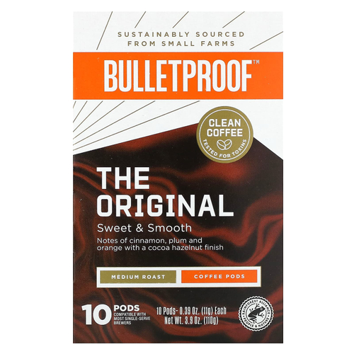 BulletProof, кофе в капсулах, средней обжарки, 10 капсул, 11 г (0,39 унции) каждая