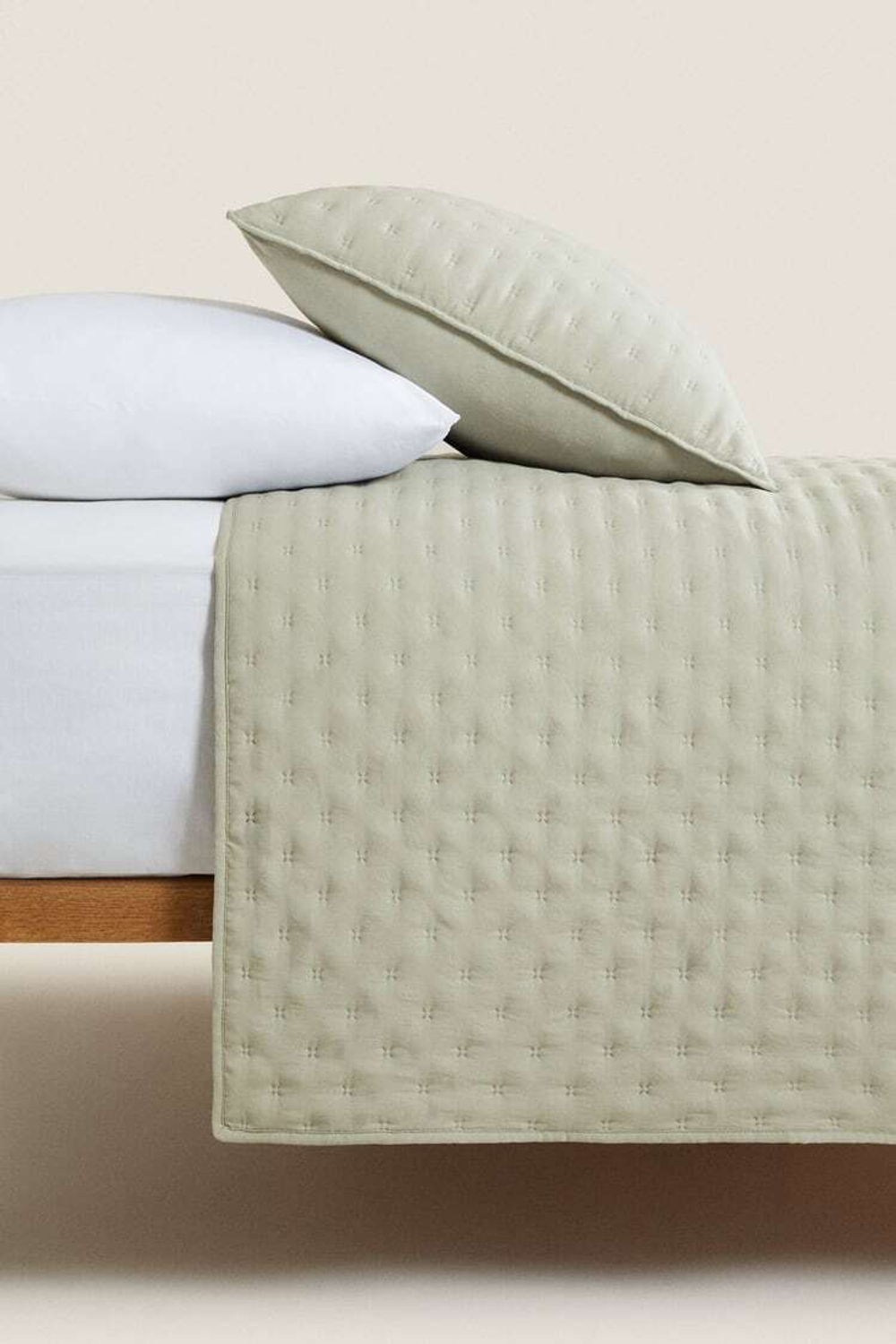 ZARA HOME СТЕГАНОЕ ОДЕЯЛО В ГОРОШЕК, МЯГКИЙ ЗЕЛЁНЫЙ