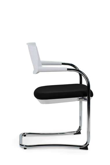 Кресло офисное Норден / Визави вайт CF / Visavi white CF / хром / белый пластик / черная ткань