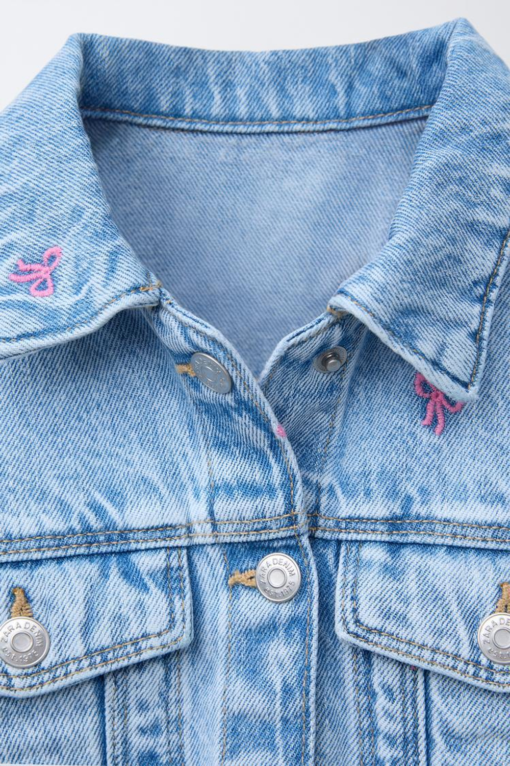 ZARA ДЖИНСОВАЯ КУРТКА-РУБАШКА С БАНТАМИ, ГОЛУБОЙ