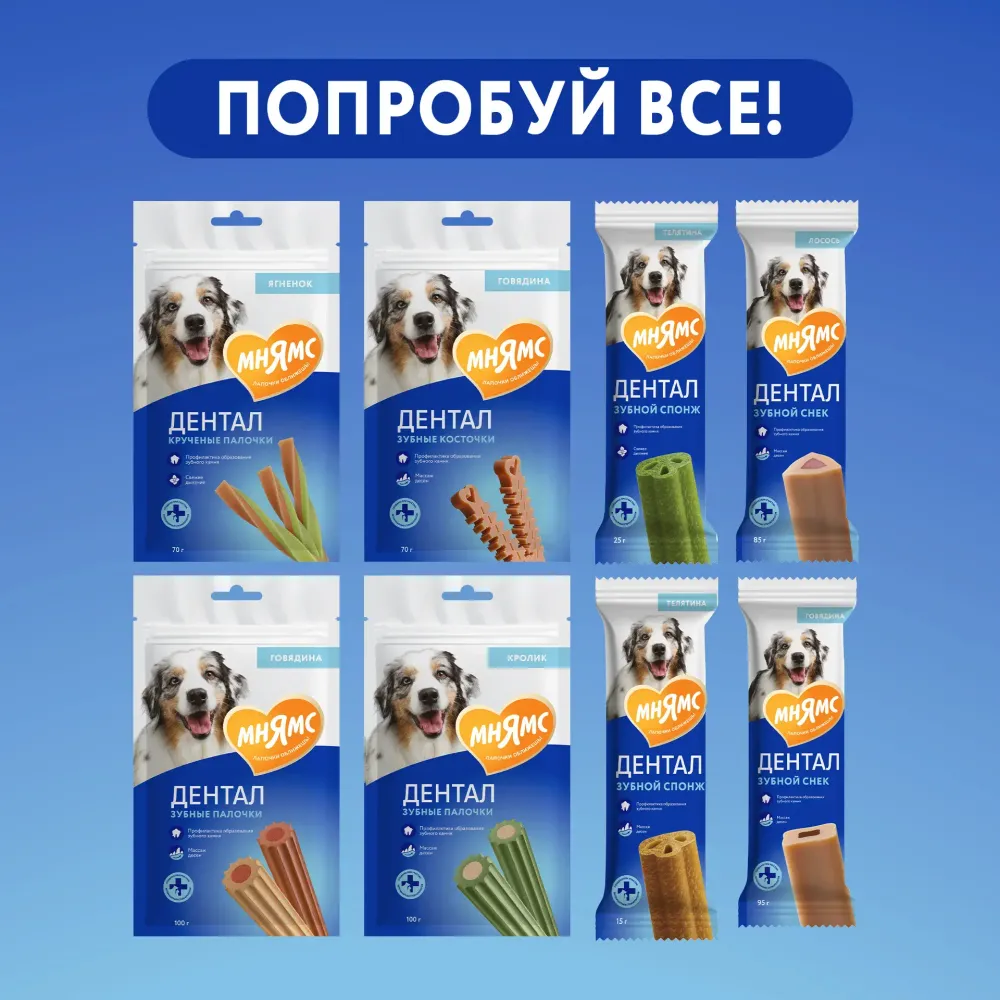 Лакомство Мнямс Dental "Зубные спонжи" для собак с фитокомплексом Лакомство Мнямс Dental "Зубные спонжи" для собак с фитокомплексом