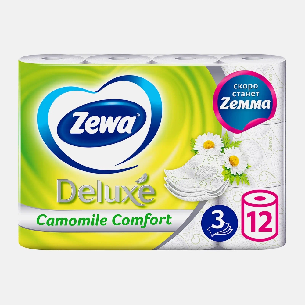 Туалетная бумага Zewa Deluxe Ромашка 3 слоя 12 рулонов в ассортименте