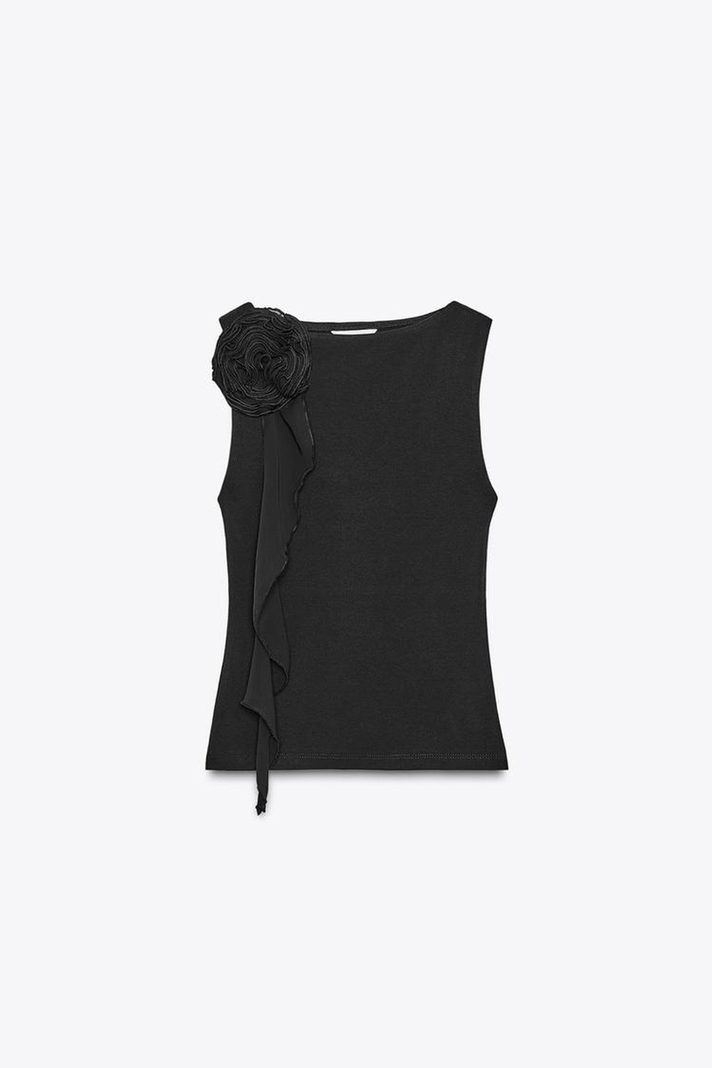 ZARA ТОП С ЦВЕТКОМ БЕЗ РУКАВОВ, ЧЕРНЫЙ