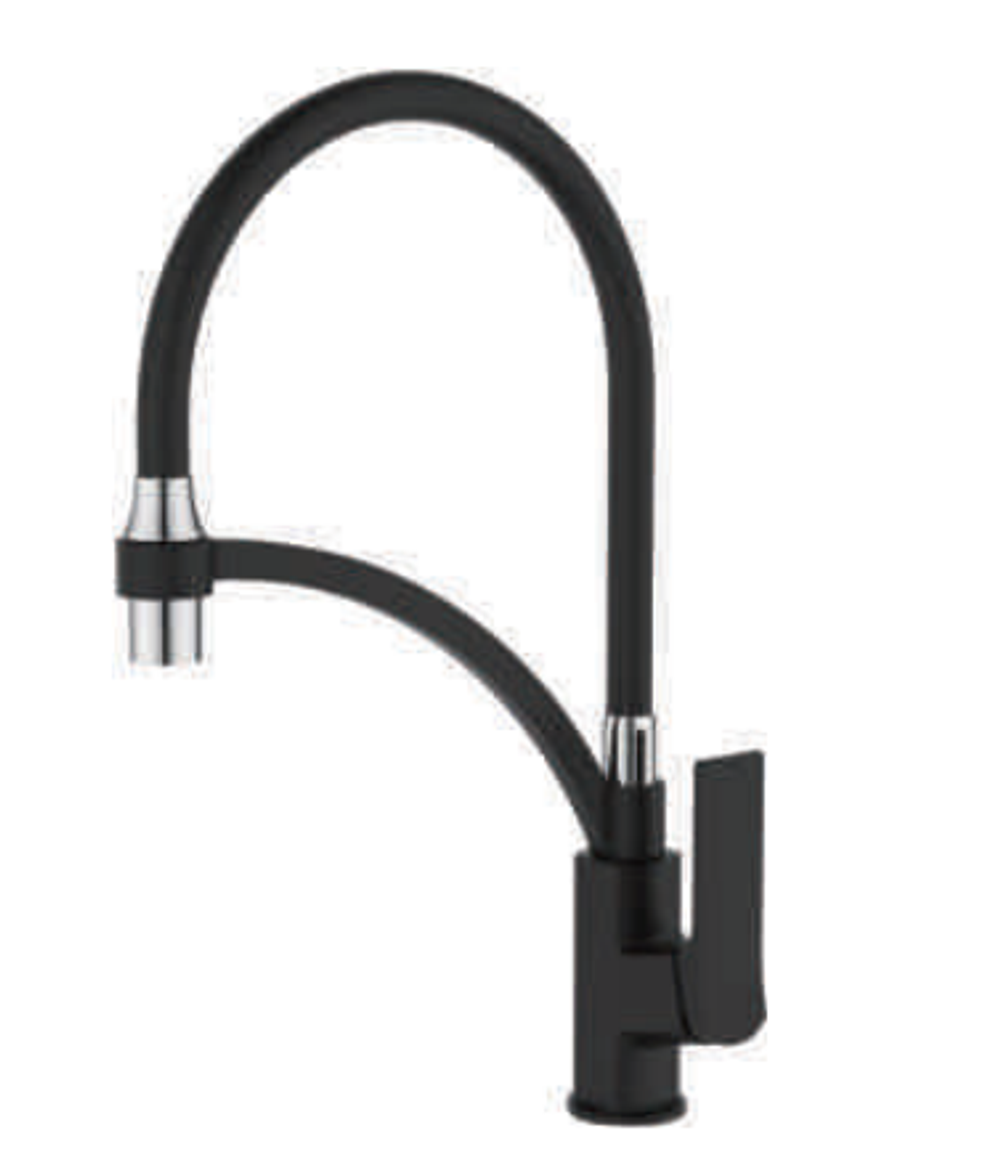 СМЕСИТЕЛЬ ДЛЯ КУХНИ С ГИБКИМ СИЛИКОНОВЫМ ИЗЛИВОМ CASELA 54075B-2 ЛАТУНЬ ЧЕРНЫЙ ХРОМ