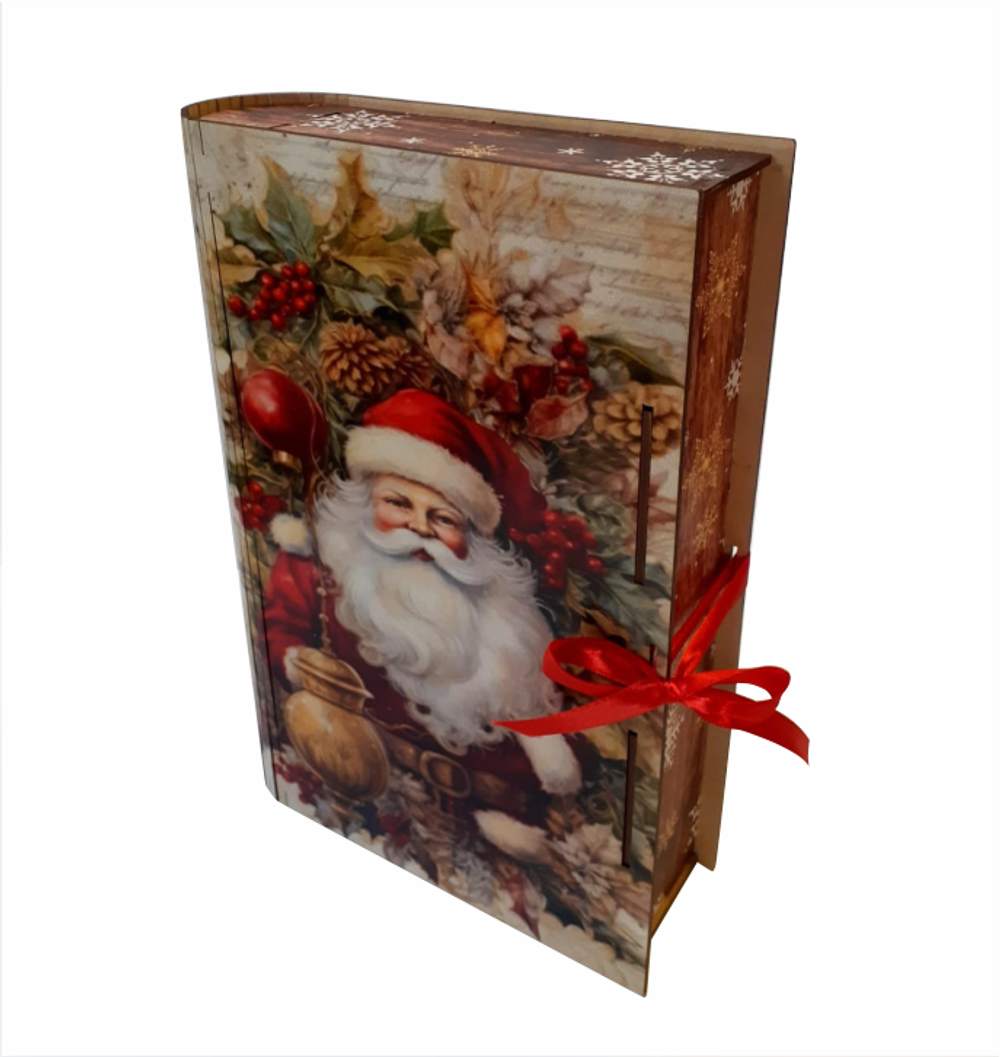Деревянная Новогодняя упаковка,Книга Ретро