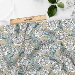 Ткань атлас нежные листья цветов