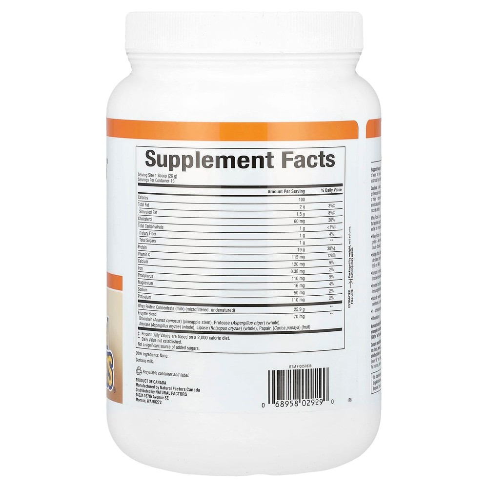 Natural Factors, Whey Factors, 100% натуральный сывороточный белок, без ароматизаторов, 12 унций (340 г)