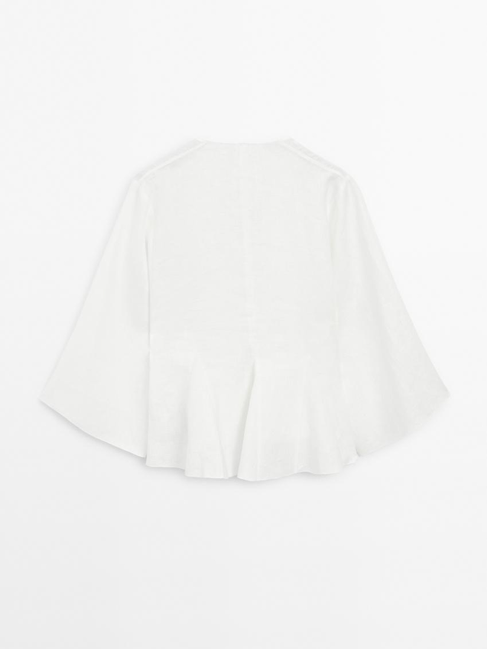 Massimo Dutti Блузка из 100% льна с деталями годе - STUDIO, белый