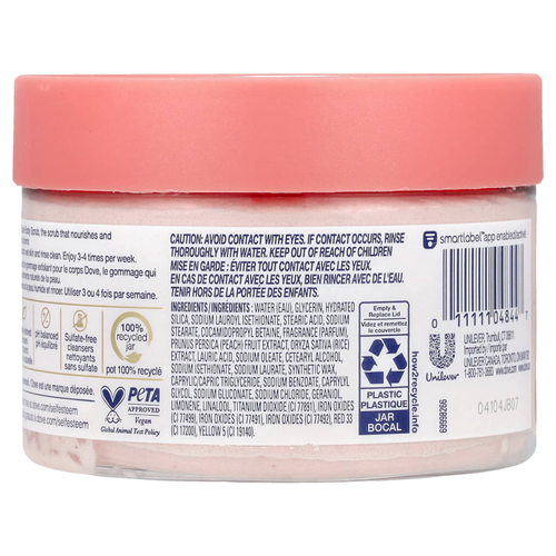 Dove, Скраб для тела, белый персик и измельченный рис, 298 г (10,5 унции)