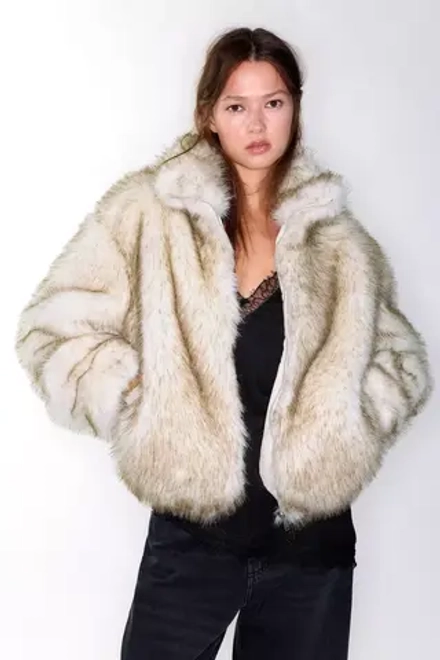 PULL&BEAR Шуба из искусственного меха на молнии, экрю