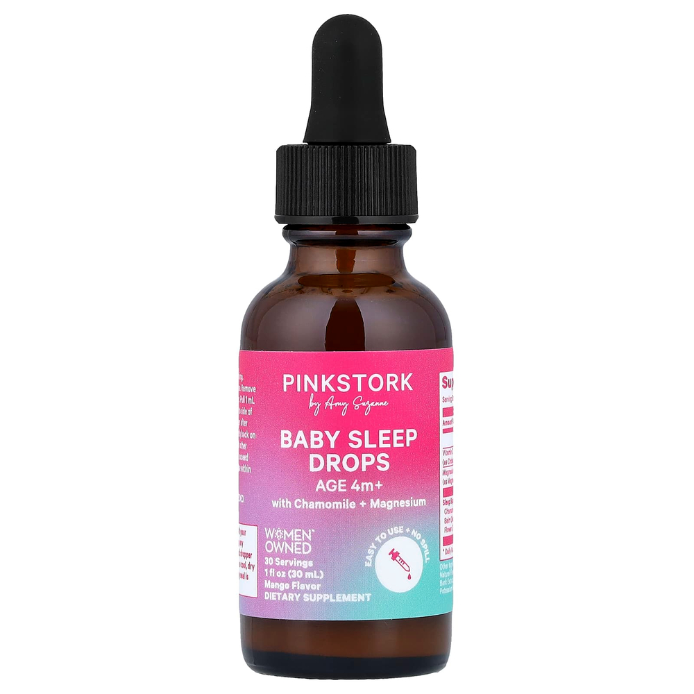 Pink Stork, детские капли для сна, без мелатонина, от 4 месяцев, манго, 30 мл (1 жидк. унция)