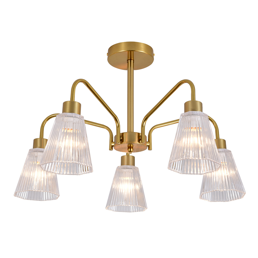 Люстра на штанге 5х40Вт Е14, металл/стекло, медь/прозрачный граненый