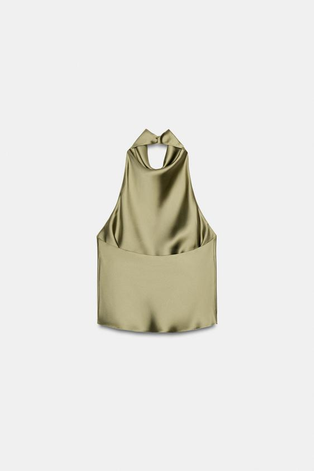 ZARA АТЛАСНЫЙ ТОП С ГОРЛОВИНОЙ ХАЛТЕР, СВЕТЛЫЙ ХАКИ