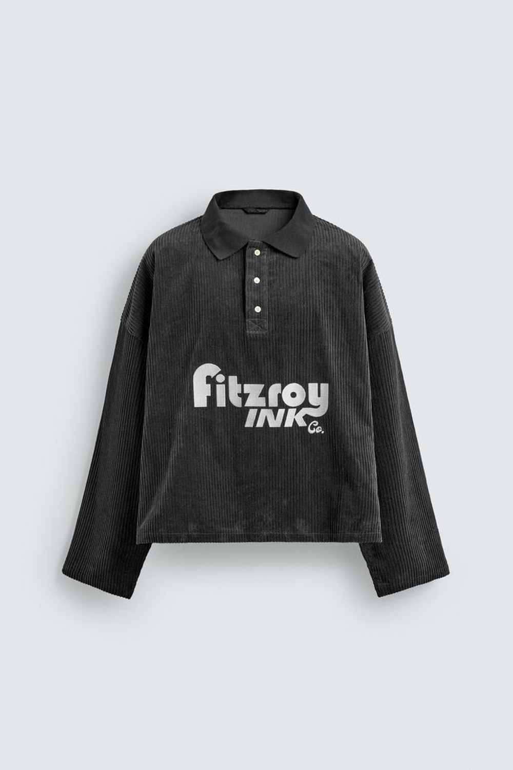 ZARA УКОРОЧЕННОЕ ПОЛО ИЗ ВЕЛЬВЕТА С ВЫШИВКОЙ, АНТРАЦИТОВО-СЕРЫЙ