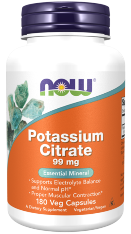NOW Foods, Цитрат калия 99 мг, Potassium Citrate 99 mg, 180 вегетарианских капсул