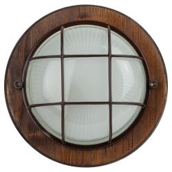Светильник ЭРА НБО 03-60-022 Кантри дерево/стекло решетка IP54 E27 max 60Вт D220 круглый орех | Светильники ЖКХ IP54