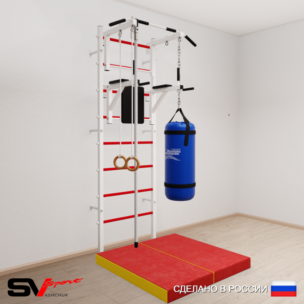 Шведская стенка Sv Sport 5746 (Турник стандарт/Брусья/Канат/Кольца/Цепь/Мешок 22кг/Мат 1м)