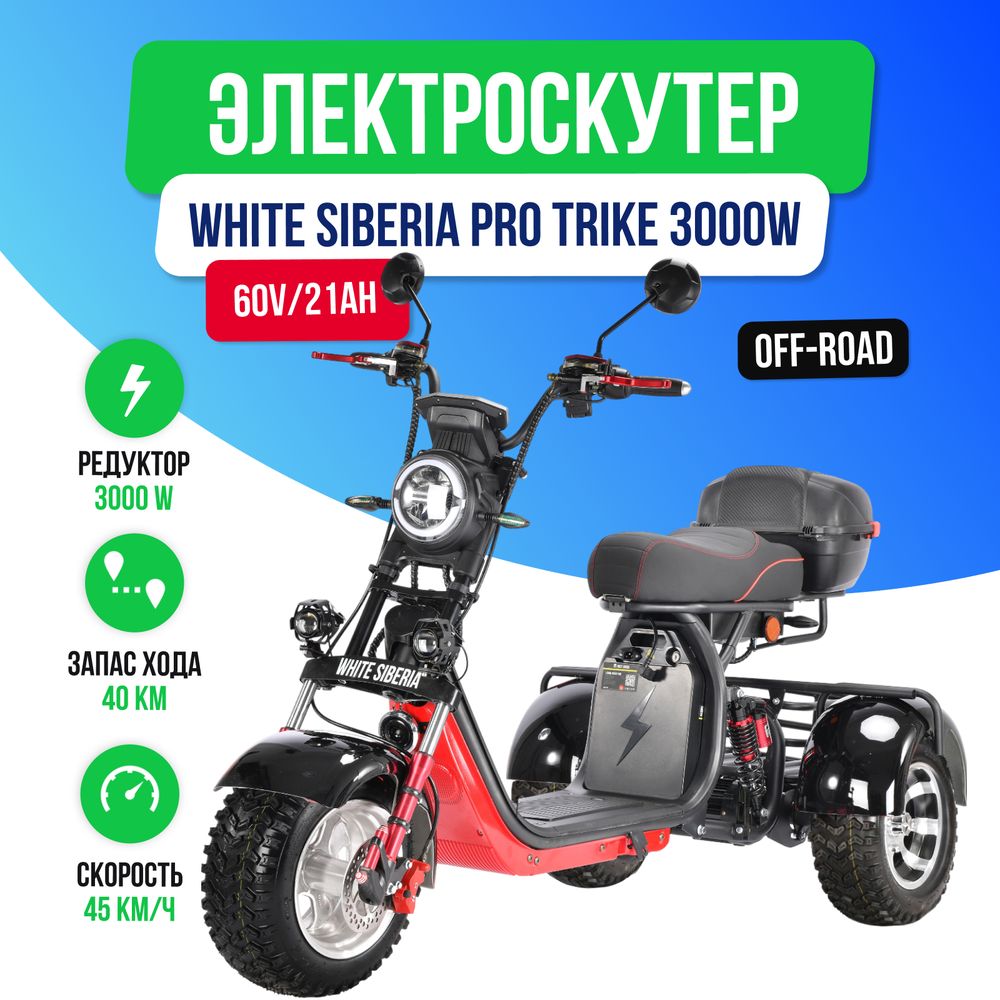 Электроскутер WHITE SIBERIA PRO TRIKE 3000W OFF-ROAD (Черный) фото №2