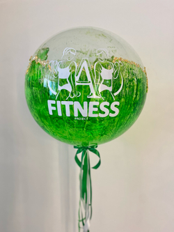 Шар гигант стекло с краской/поталь/логотип зеленый Fitness№357