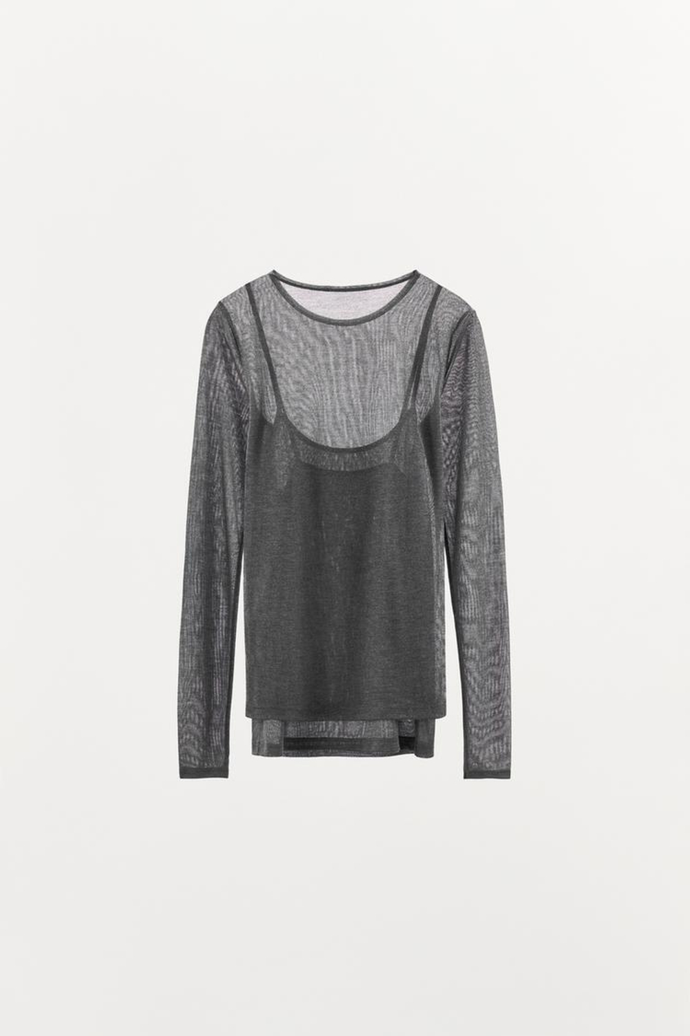 ZARA ФУТБОЛКА С ДВОЙНЫМ ЭФФЕКТОМ ИЗ МЯГКОЙ ТКАНИ, СЕРЫЙ МЕЛАНЖ