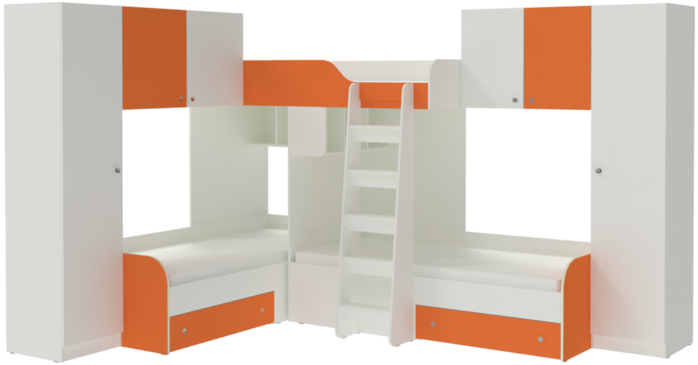 Трехместная кровать КарИВи Трио 3 Белый  Оранжевый