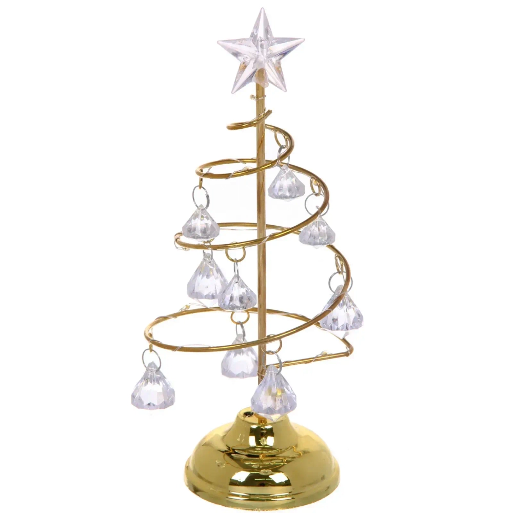 Сувенир с подсветкой «Елочка Хрустальная» 18 см, диаметр 8 см, основание-золото, свечение-тепл.белый, хрусталик Белый (работает от батареек 3 LR44)