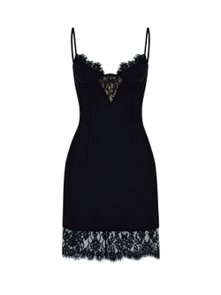 Платье мини из крепа и кружева