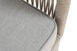 "Канны" диван 2-местный плетеный из роупа, каркас алюминий светло-серый (RAL7035) муар, роуп серый меланж круглый, ткань светло-серая