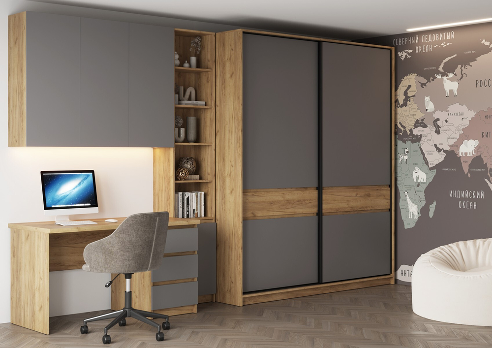 БОСТОН ШК-005 Шкаф-купе ЛДСП (Комплект) Дуб Крафт золотой / Шифер серый