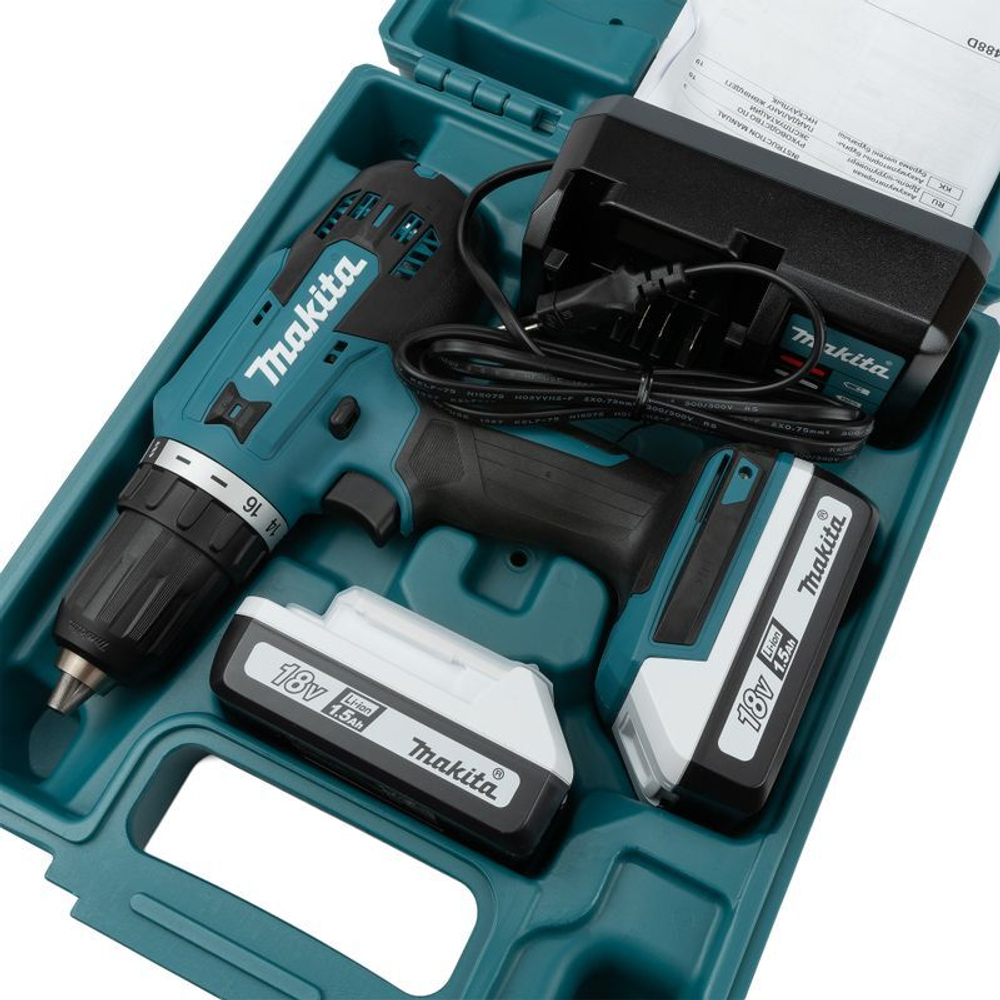 Дрель-шуруповерт Makita DF488DWE 18В 2х1,5 Ач