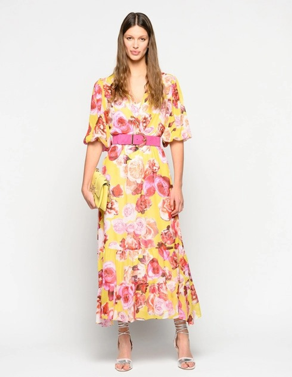 Pinko платье желтое принт Розы