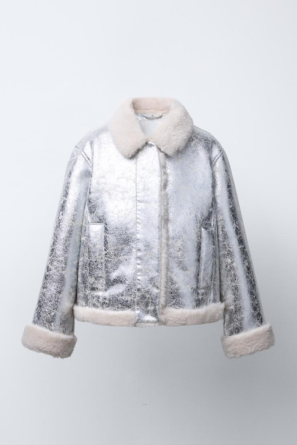 ZARA КУРТКА-ДУБЛЕНКА МЕТАЛЛИК, СЕРЕБРИСТЫЙ