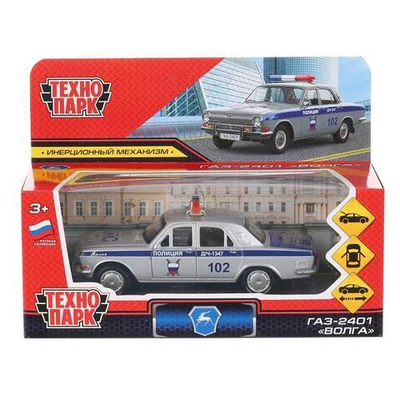 Модель ин. мет. "ГАЗ-2401 волга. полиция" 12см, серебристый в коробка 2401-12POL-SR (Технопарк)
