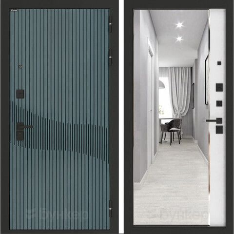 Входная металлическая дверь с зеркалом Бункер B-13 Веллюто верде / зеркало Панорама ФЛЗ - 618 Белый софт