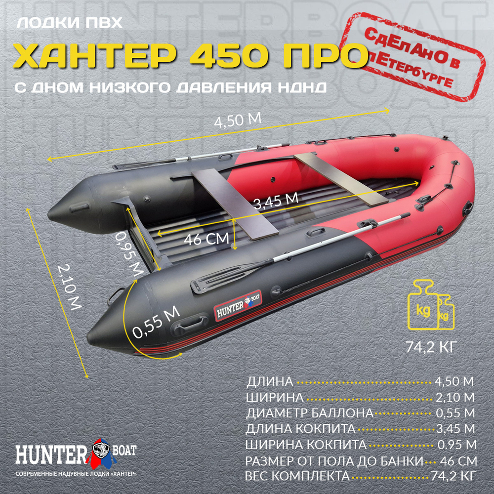Лодка ПВХ Хантер 450 ПРО НДНД