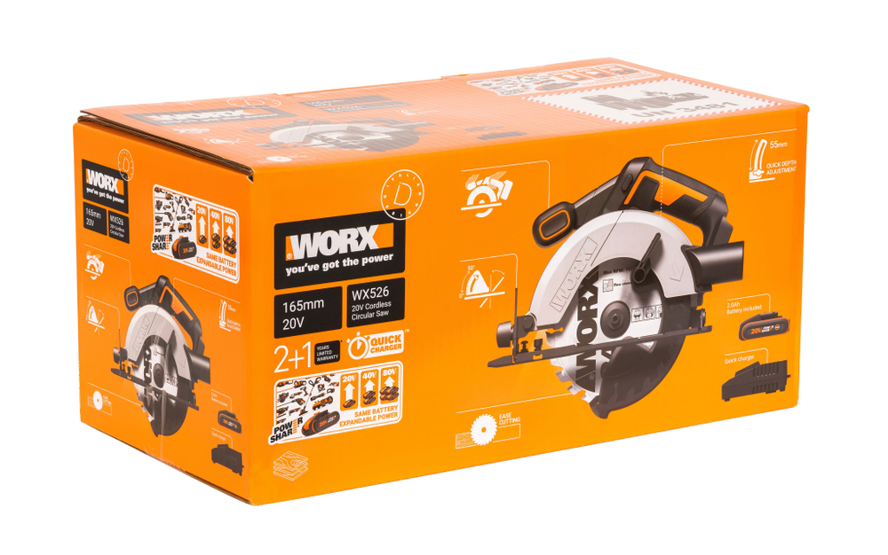 Дисковая пила аккумуляторная WORX WX526