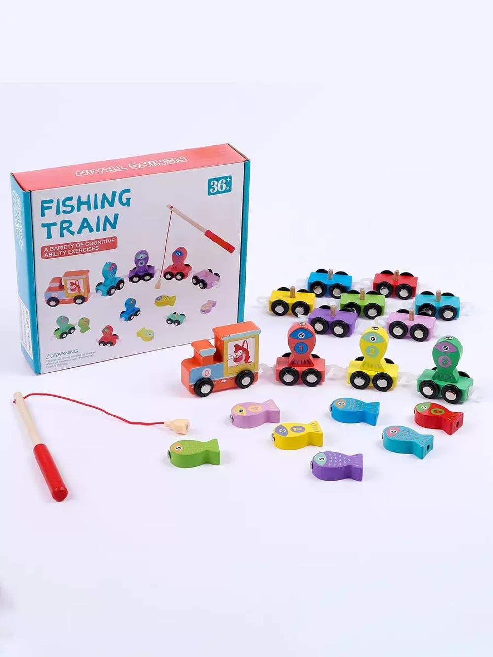 Детская деревянная игрушка 2 в 1 Конструктор + рыбалка