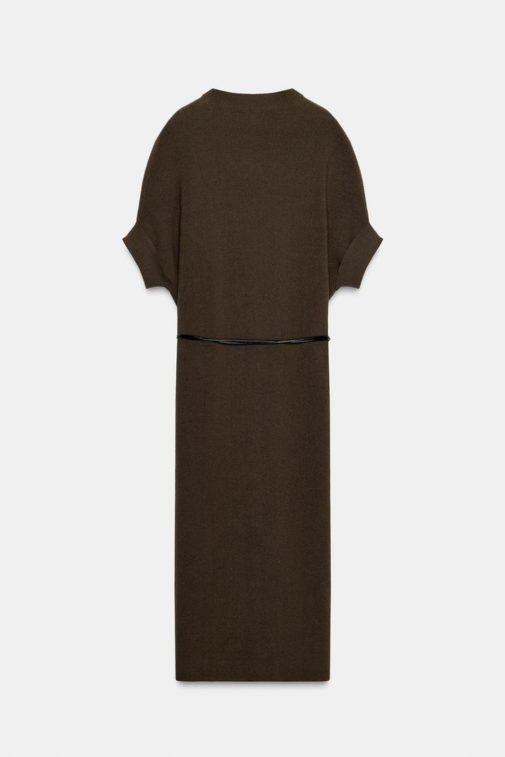 ZARA ТРИКОТАЖНОЕ ПЛАТЬЕ С РЕМНЕМ, СЕРО-КОРИЧНЕВЫЙ