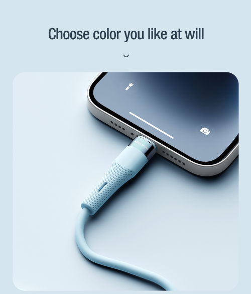 Кабель с разъемом Type C - Lightning для iPhone с быстрой зарядкой PD 27W от Nillkin покрытый жидким силиконом синего цвета, серия Flowspeed Liquid Silicone Cable, длина 1,2м