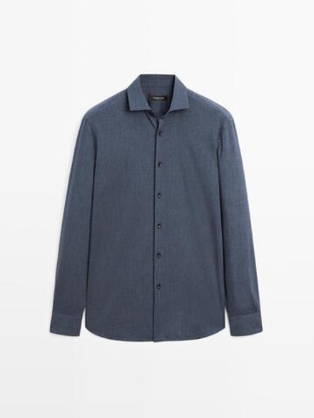 Massimo Dutti Меланжевая рубашка облегающего кроя из твила, синий