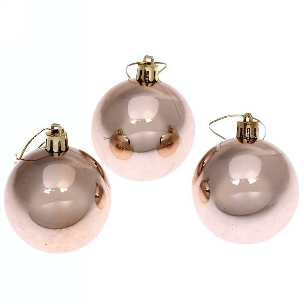 Новогодние шары 6 см (набор 3 шт) "Глянец", шампань (Серпантин)