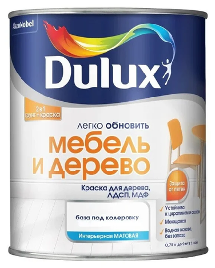 Грунт-краска 2в1 "Мебель и дерево" Dulux BW (0,75л)