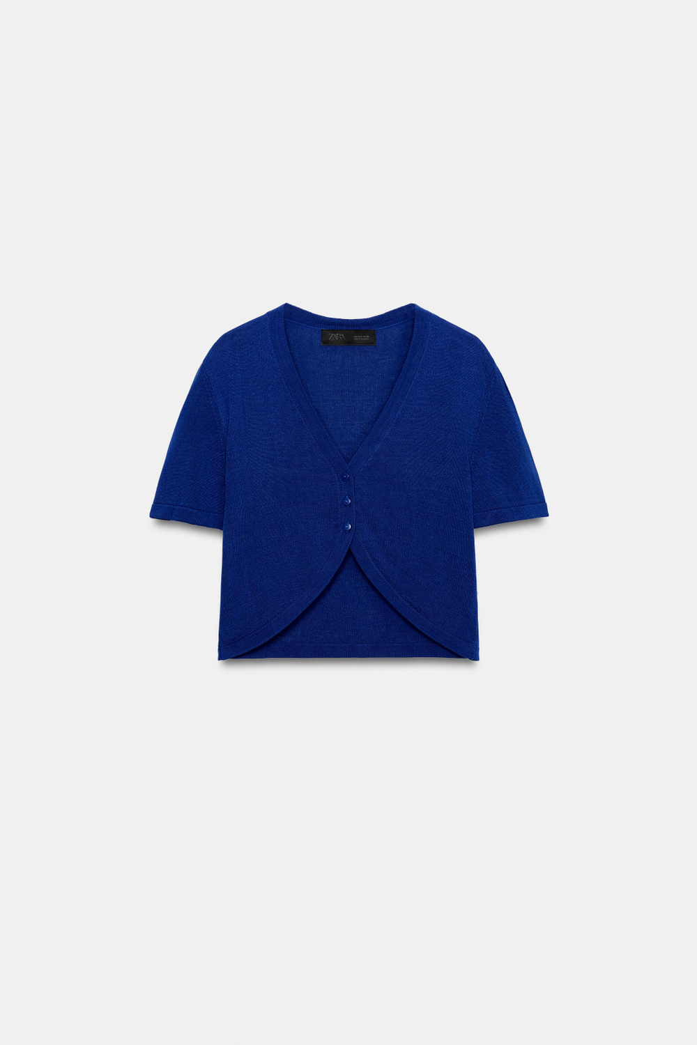 ZARA КОРОТКИЙ КАРДИГАН С V-ОБРАЗНЫМ ВЫРЕЗОМ, СИНИЙ ЭЛЕКТРИК