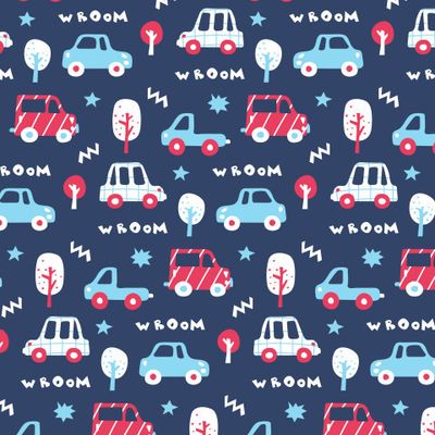 Buy kids fabric hand drawn cars dark blue