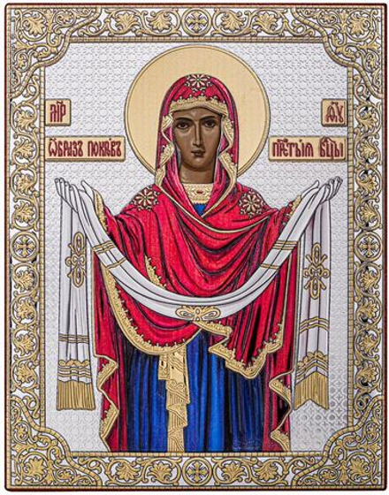 Покрова БМ, икона прямоугольная без рамки, красное дерево, эмаль 175х225