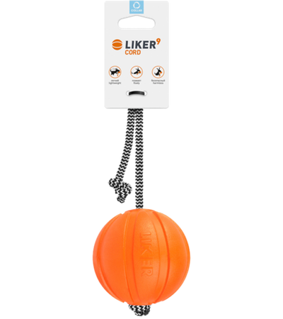 Лайкер Корд (Liker) Игрушка для собакм мячик на шнуре, d 9см, оранжевый