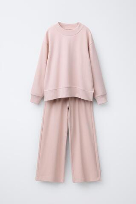 ZARA КОМПЛЕКТ ИЗ ТОЛСТОВКИ И БРЮК WIDE LEG ИЗ ФЛИСА, РОЗОВЫЙ