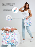 Сумка для ноутбука 13,3" и 14" с ремнем на плечо и большим карманом спереди (Цветочки на белом)